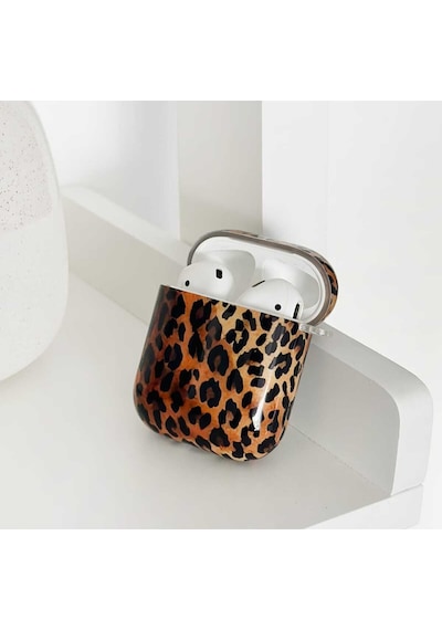 Apple Uyumlu iPhone 1/2. Nesil  Koruyucu Bluetooth Kulaklık Kılıfı Leopar Desenli Leopar Airpods 1/2. Nesil