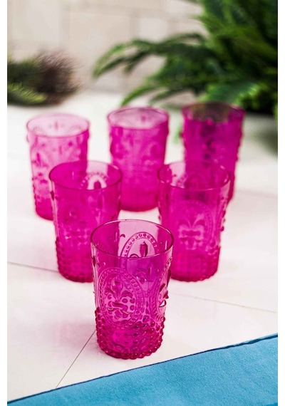 Akrilik Pembe 6'lı Kısa Bardak & Su Meşrubat Kahve Yanı Bardağı 400 ml ( Cam Değildir )