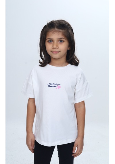 Toontoy Kids Toontoy Kız Çocuk Baskılı Bisiklet Yaka Kısa Kollu Tişört 24977 Ekru