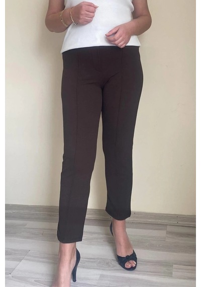 Mia Butik Dertsiz Büyük Beden Koyu Kahve Toparlayıcı Kumaş Pantolon Kahve