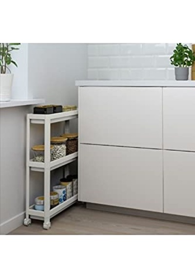 Tekerlekli Dikdörtgen 3 Katlı Raf Ünitesi - Banyo Mutfak Düzenleyici Organizer Raf - Modern Shelf Unit Beyaz Diğer