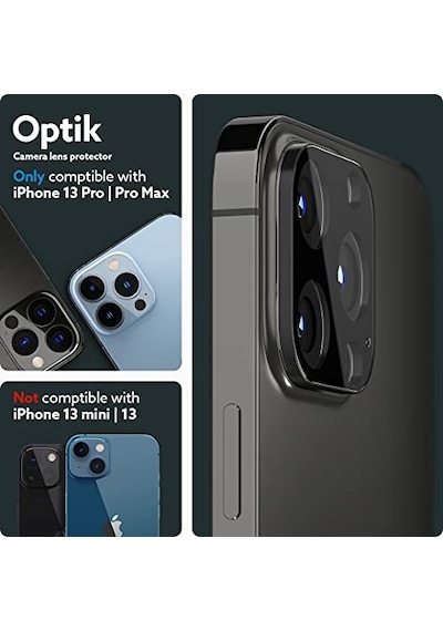 Spigen Caseology Apple iPhone 13 Pro Max / 13 Pro İle Uyumlu Kamera Lens Camı Koruyucu Black 2 Adet - Agl03371