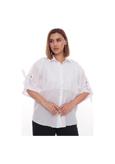 Lady Majestic Cotton Büyük Beden Kadın Pamuklu Gömlek Rahat Kesim, Düğmeli, Volan Kol Detaylı Beyaz Lady Majestic Cotton Büyük Beden Kadın Pamuklu Gömlek Rahat Kesim, Düğmeli, Volan Kol Detaylı Beyaz