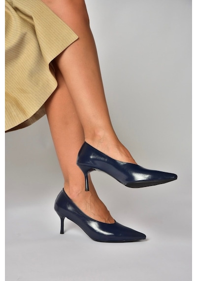 Fox Shoes Z676026060 Lacivert Rustik İnce Topuklu Kadın Stiletto Ayakkabı
