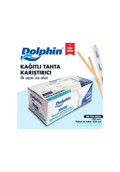 Dolphin Kağıt Sargılı Tahta Karıştırıcı 250 Adet 140 Mm Hijyenik