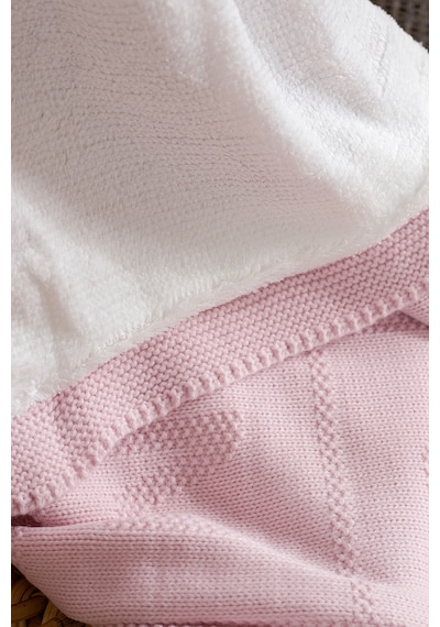 Toffy Toz Pembe Harf İşlemeli Örgü Bebek Battaniyesi 100x100 Pembe