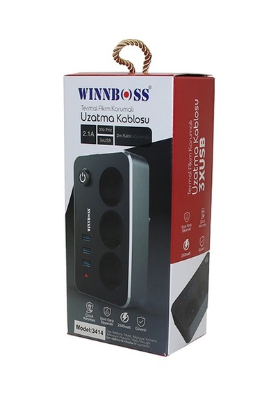 Termal Akım Korumalı 2.1a 3lü Priz 3xusb 2mt Anahtarlı Uzatma Kablo Siyah 5399 10