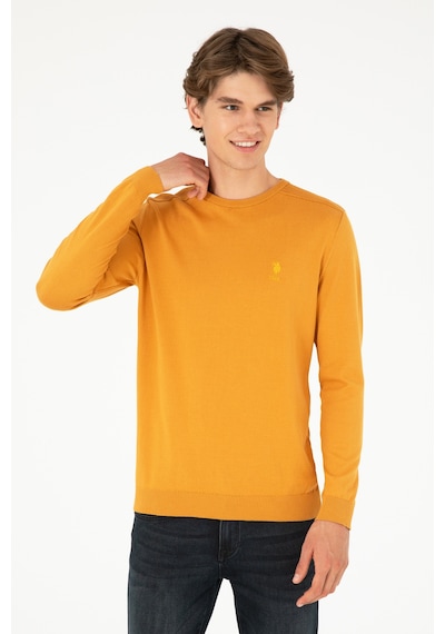U.S. Polo Assn. Erkek Slim Fit Bisiklet Yaka Hardal Basic Kazak 50288888-VR072