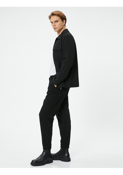 Koton Slim Fit Pantolon Jogger Beli Bağcıklı Cep Detaylı Siyah 4wam40030hw
