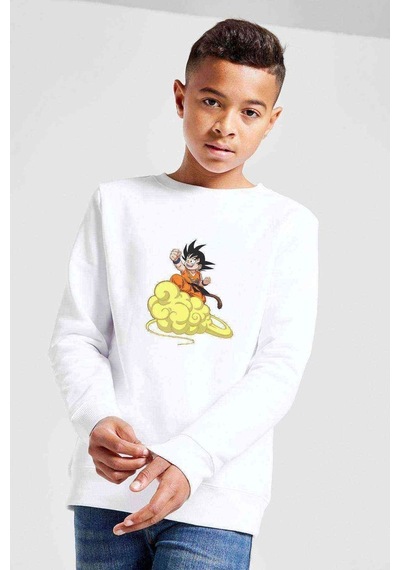 Tshirthane Anime Dragon Ball Baskılı Unisex Çocuk Beyaz Sweatshirt (534763676) Beyaz
