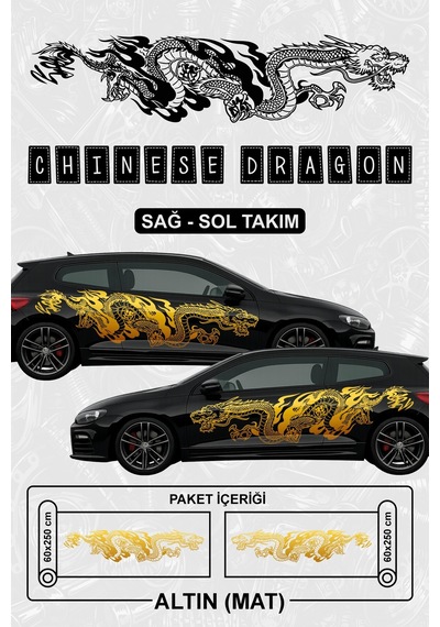Çin Ejderhası Yan Gövde Kaplama Sticker Altın Mat - 864812253