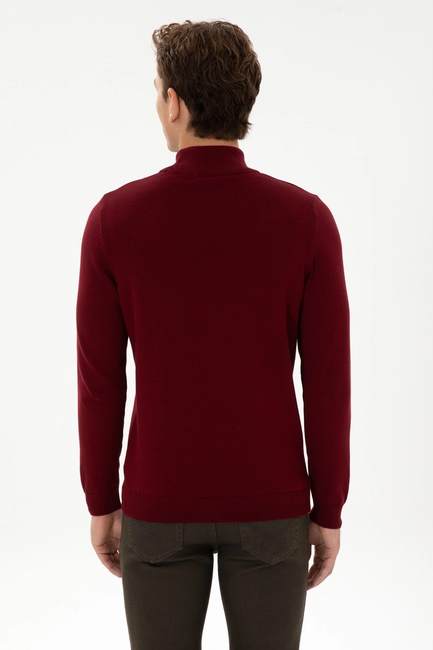 U.S. Polo Assn. Erkek Slim Fit Yarım Boğazlı Bordo Basic Kazak 50307783-VR014