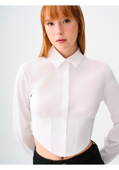 Slim Fit Kadın Gömlek U.kol Beyaz