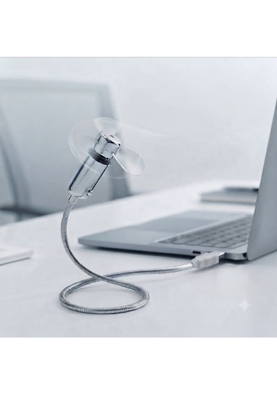 Usb Led Işıklı Mini Vantilatör Esnek Metal Gövde Masa Fanı Laptop, Powerbank Ve Adaptör Uyumlu-sl-uf02 Gri