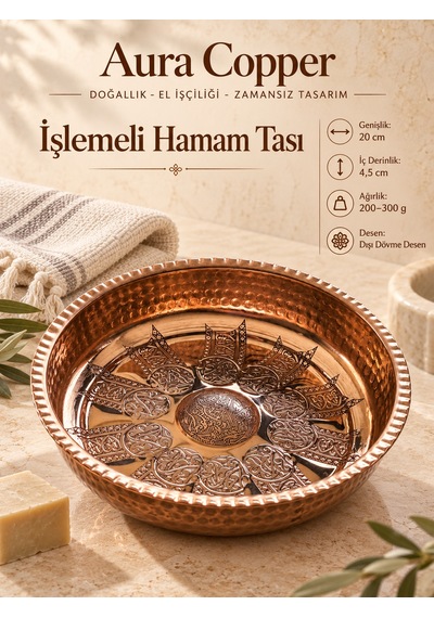 El Dövmesi Bakır Hamam Tası Kurna Banyo Spa Tası Geleneksel Türk Hamamı El Yapımı Gümüş