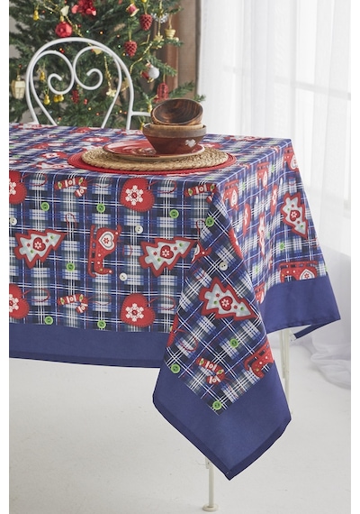 Ays Home Lacivert Kırmızı Christmas Yemek Masa Örtüsü