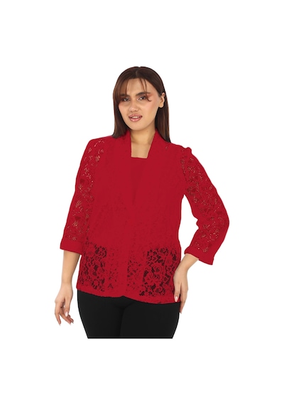 Lady Majestic Dantel Büyük Beden Kadın Ceket 44709 Kırmızı