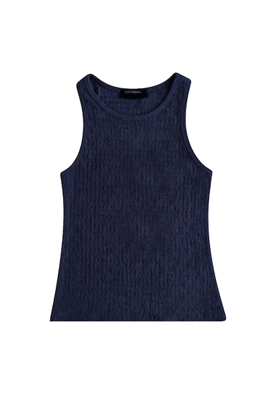 Cottonhıll Premium - Tide Collection Lacivert Bisiklet Yaka Bürümcük Dokulu Kolsuz Kadın Crop Bluz