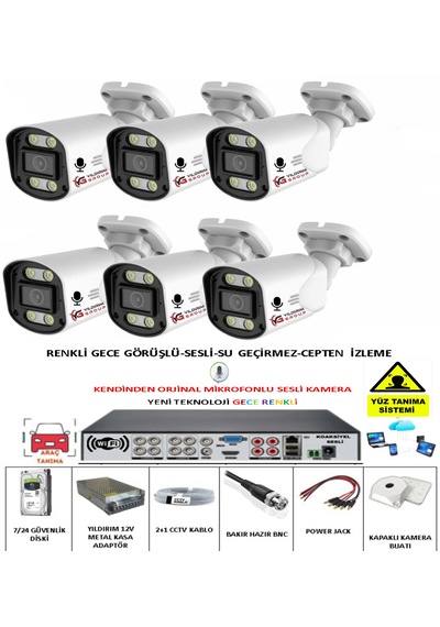 6 Lı Sesli Güvenlik Kamerası 5 Mp Gece Renkli Yüz Ve Araç Tanıma