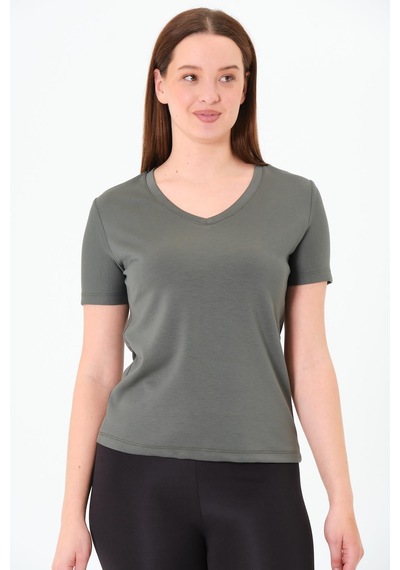 Sortie Collection V Yaka Premium Modal Kumaş Basic Tişört - Haki