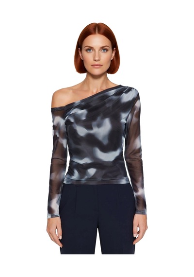 Ersefa Moda Asimetrik Yaka Örme Slim Çiçekli Desen Casual Günlük Regular Antrasit