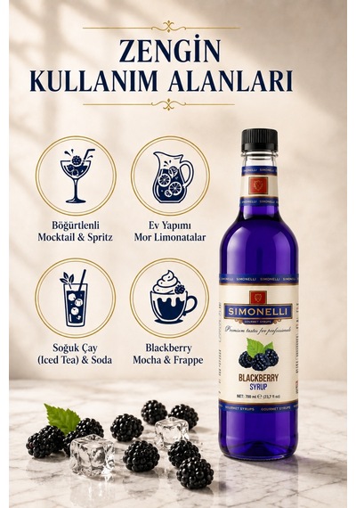 Simonelli Böğürtlen Aromalı Kahve ve Kokteyl Şurubu 700 ML + Şurup Pompası - Soğuk Kahve Mocktail Frozen Milkshake ve Limonata Şurubu