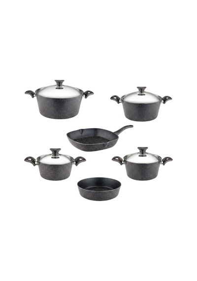 10 Parça Granit Set Çelik Kapak - Siyah Siyah