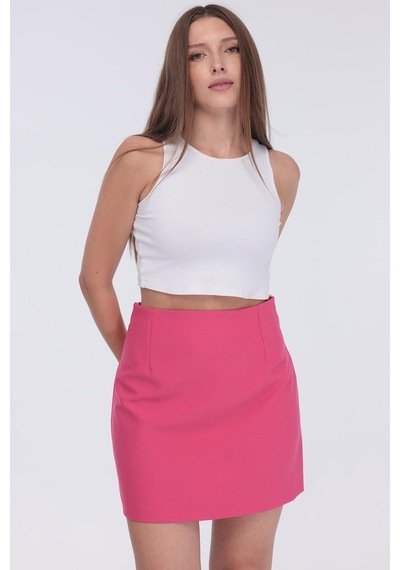 Selectmoda Kadın Gizli Fermuarlı Çok Renkli Mini Etek Pembe