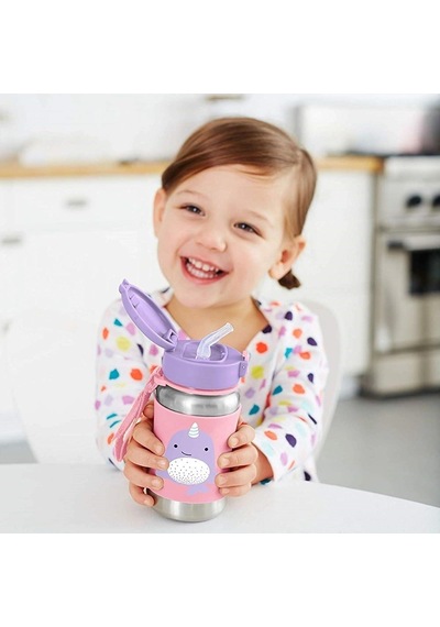 Mey İthalat Zoo Pipetli Paslanmaz Çelik Suluk 350 Ml Narwhal Pembe