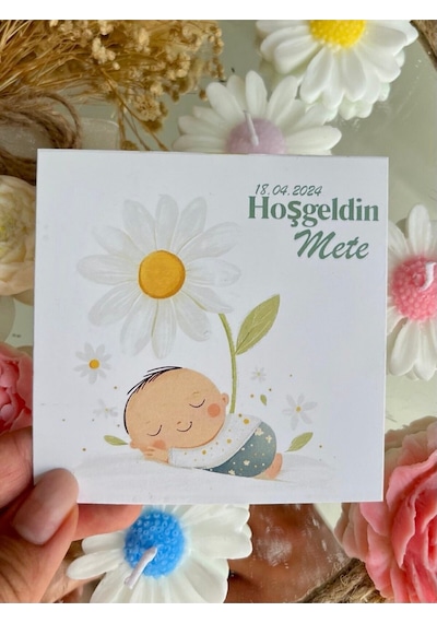 Bernami Mumluk Şamdanpinterest 20 Adet Özel Tasarlanmış Kart Ve Papatya Mum. Bebek Doğum, Babyshower, Doğum Günü, Hediyelik Diğer