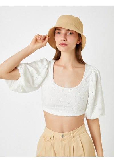 Koton Fisto Crop Tişört U Yaka Ekru 2sal10804ık Ekru