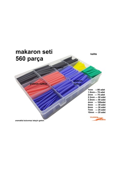 Makaron Seti 560 Parça 1mm X 10 Mm İzole Etme Kablo Tamir