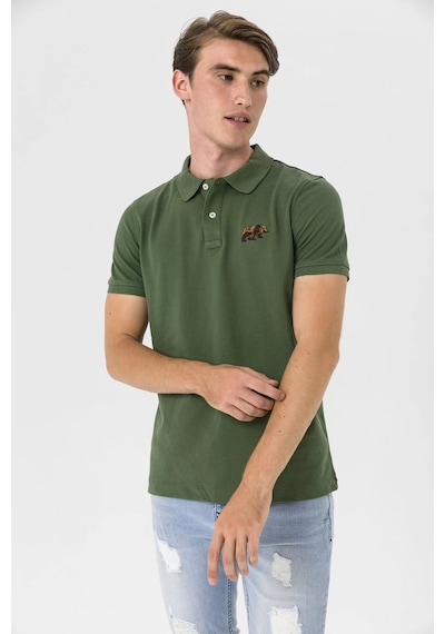 Farm Animals Polo Yaka Ayı Nakış Detaylı Erkek T-Shirt Haki