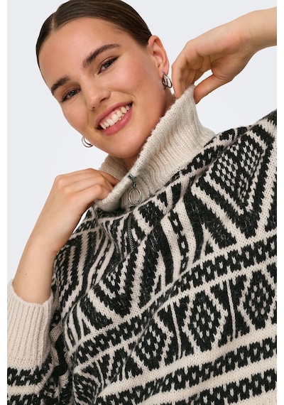 Only Kadın Onlfelıcıa Yarım Fermuar Kapamalı Dik Yaka Yünlü Örme Kazak 15329930 Taş Taş