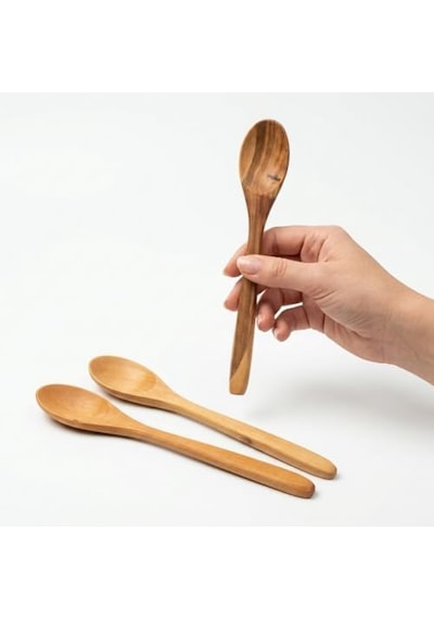 3'lü Doğal Ahşap Kaşık Seti - El Yapımı Uzun Tatlı, Bal, Kahve Ve Baharat Kaşığı 20x3 Cm