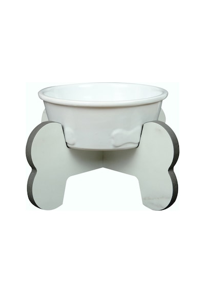 Suya Dayanıklı Seramik Kaseli Ahşap Ayaklı Tekli Orta/büyük Irk Köpek Mama/su Stantı-1000 Ml.