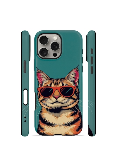 Velvoria Valestra Gözlüklü Cool Kedi Apple Apple iPhone Uyumlu 16 Pro Max Darbe Korumalı Kılıf Valestra Select - Gözlüklü Cool Kedi