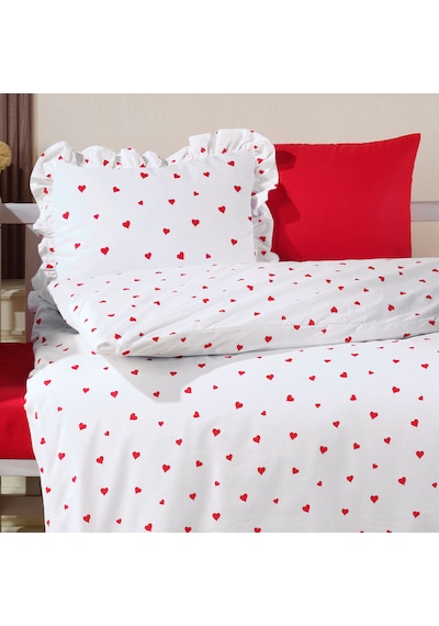 Lüks Ranforce Kumaşından Kırmızı Kalpli Bebek Nevresim Takımı 100x150 Kırmızı