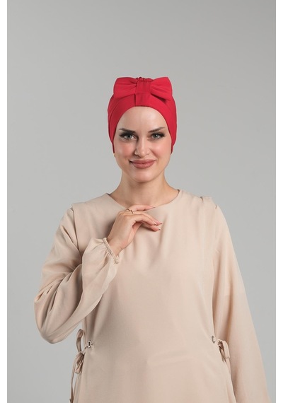 Hürrem Bone Kırmızı Pratik Hazır Geçmeli Fiyonklu Bone Sandy Çift Taraflı Çapraz 3007b 31 Kırmızı