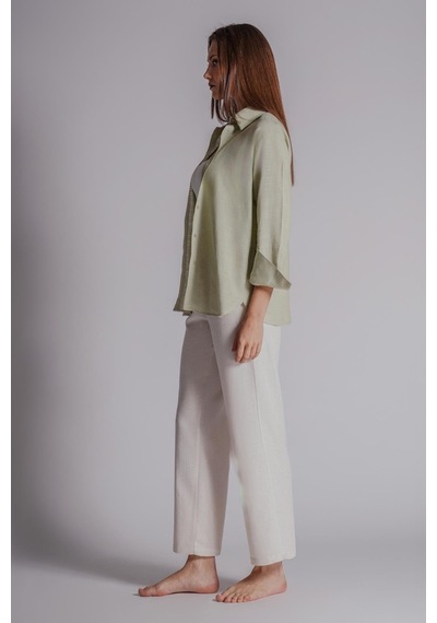 Braccas Kadın Keten Karışımlı Yandan Cepli Beli Lastikli Relaxed Fit Pantolon Naturel Naturel