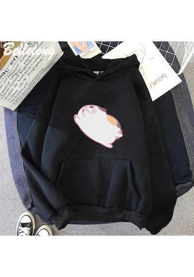 Startmore Beyaz Şişman Kedi Anime Final Fantasy Xıv Hoodie Karikatür Komik Vintage R Siyah