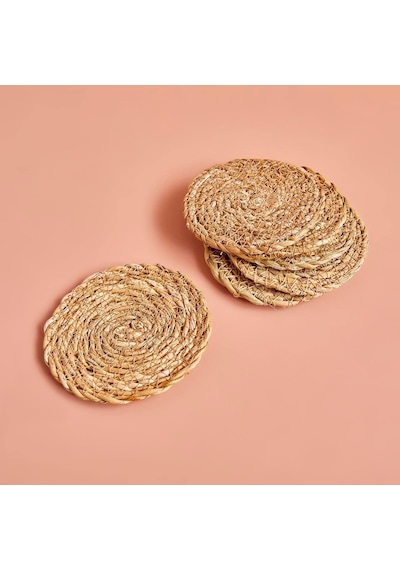 Bella Maıson Rafe Örgü Rattan Bardak Altlığı, Naturel, 6 Adet, Çap: 10 Cm Diğer