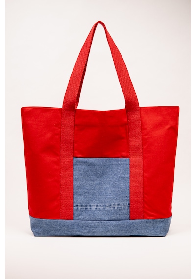 Fabric Craft Bag Plaj & Günlük Omuz Çantası Kırmızı Denim Detaylı Astarlı 51x44 Cm Kırmızı - Mavi