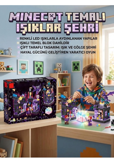 330 Parçalı Işıklı Renkli Parçalı Minecraft Temalı Boşluk Şehri Eğitici Oyuncak Yapı Seti 330 Parçalı Işıklı Renkli Parçalı Minecraft Temalı Boşluk Şehri Eğitici Oyuncak Yapı Seti