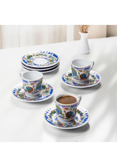 Güral Porselen Sedef 12 Parça Kahve Fincan Takımı 4540 Mavi