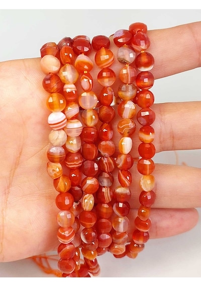 Akik Taşı Yassı Faset Kesim Kolye 6x4mm Sabit Klipsli 42825 Çok Renkli