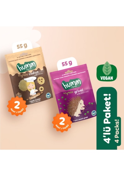 Hummorganic Organik Vegan Tuzlu Grissini & Tatlı Kurabiyeler Atıştırmalık Paketi - 4 adet (2 çeşit)