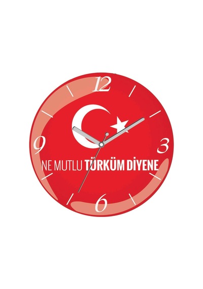 Bayramız Türküm Diyene Çap 30cm Sessiz Akar Bombeli Gerçek Cam Duvar Saati Siyah