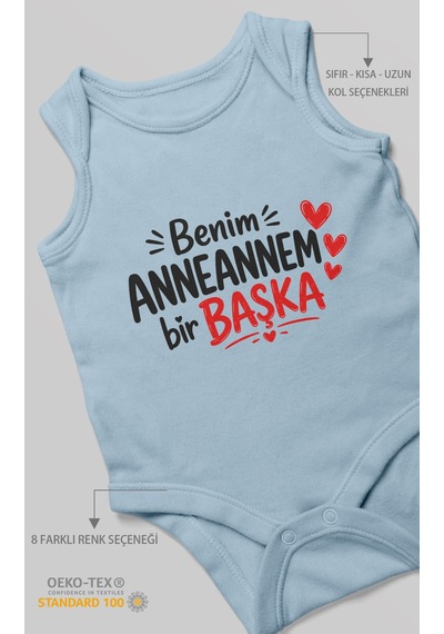 Morivokids Anneannem Bir Başka Sıfır Kollu Bebek Zıbını %100 Pamuk Bebe Mavisi