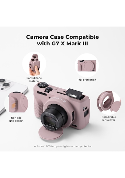 K&f Concept K&f Canon G7x Mark Iıı Uyumlu Silikon Kılıf + Ekran Koruyucu / Mor Purple